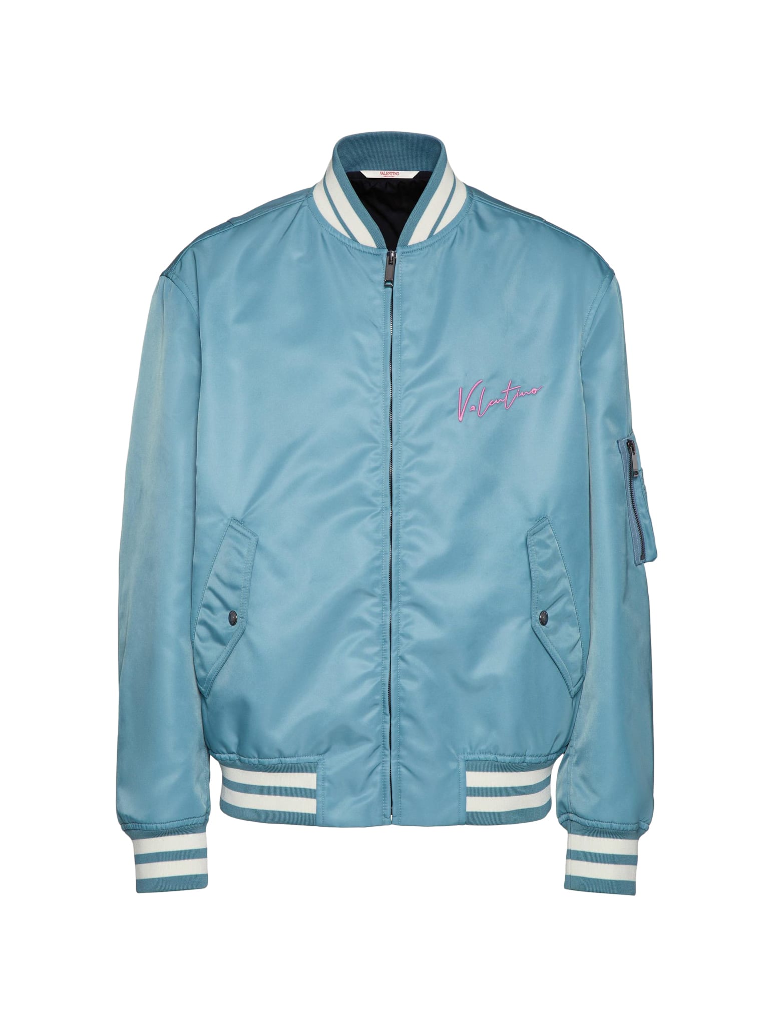 Shop Valentino Nylon Bomber Jacket In Stone