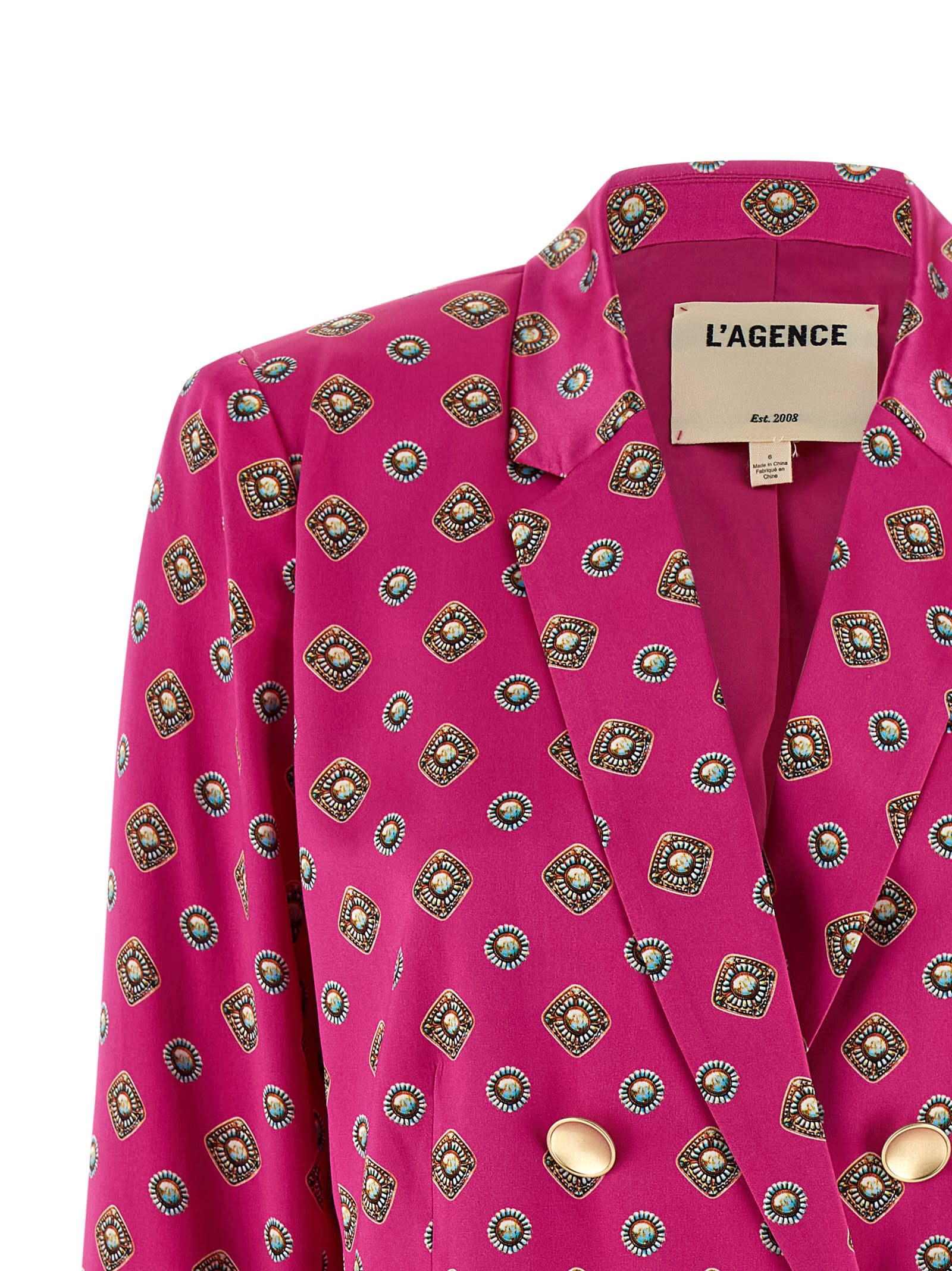 L'agence Southwestern Geometric Colin Double-breasted Blazer In Pink