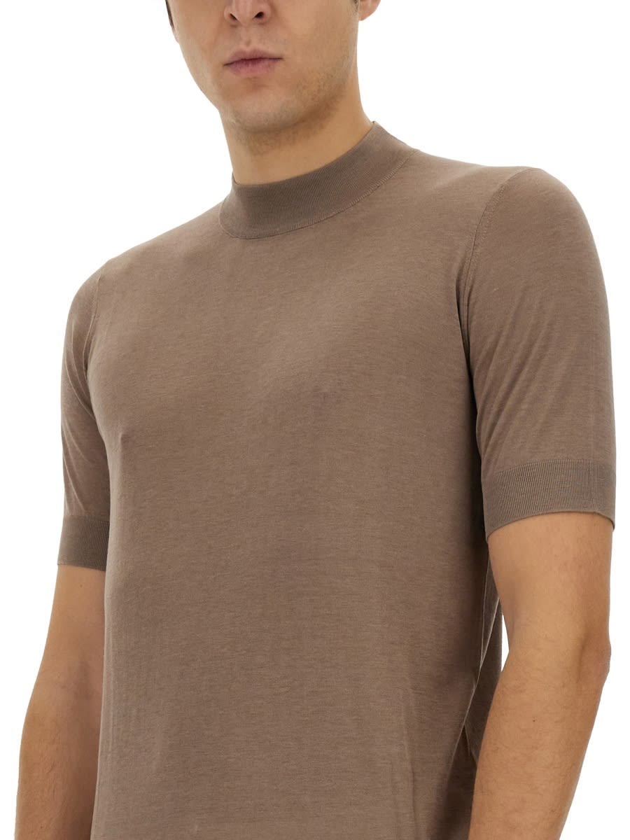 Brunello Cucinelli Ribbed Neckline Stretch Fit Lightweight T-shirt In Brown