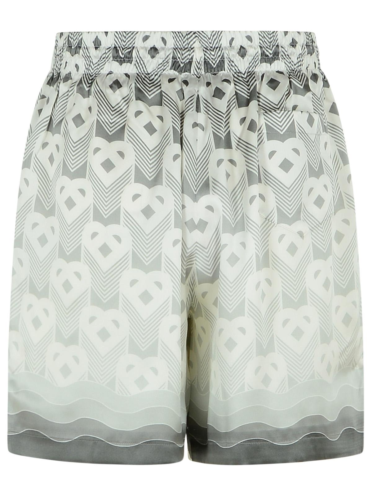 Casablanca Silk Bermuda Shorts Geometric Pattern In Grey Gradient Heart Monogram