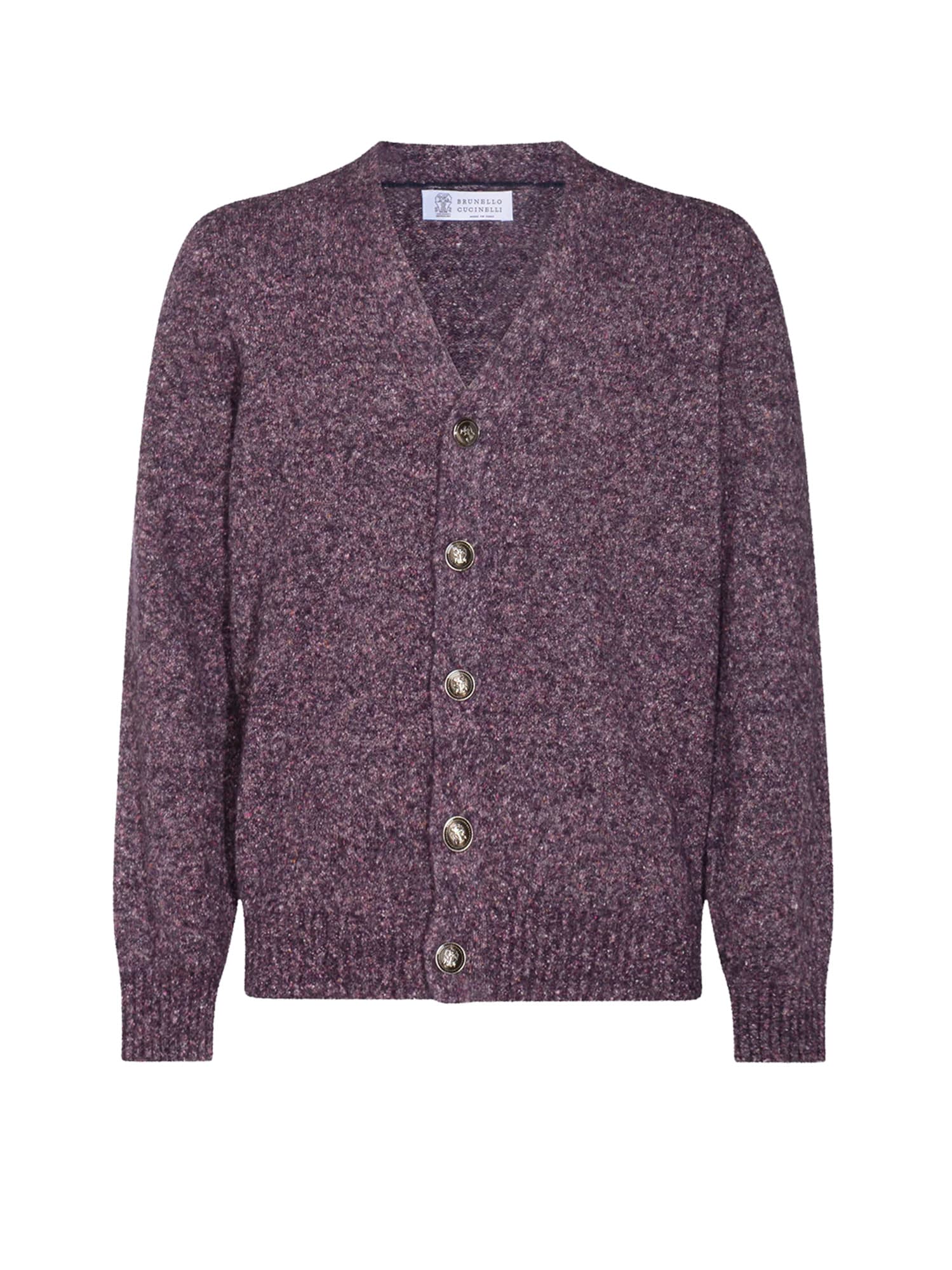 Brunello Cucinelli V-neck Long Sleeve Sweater With Ribbed Cuffs And Hem In Purple