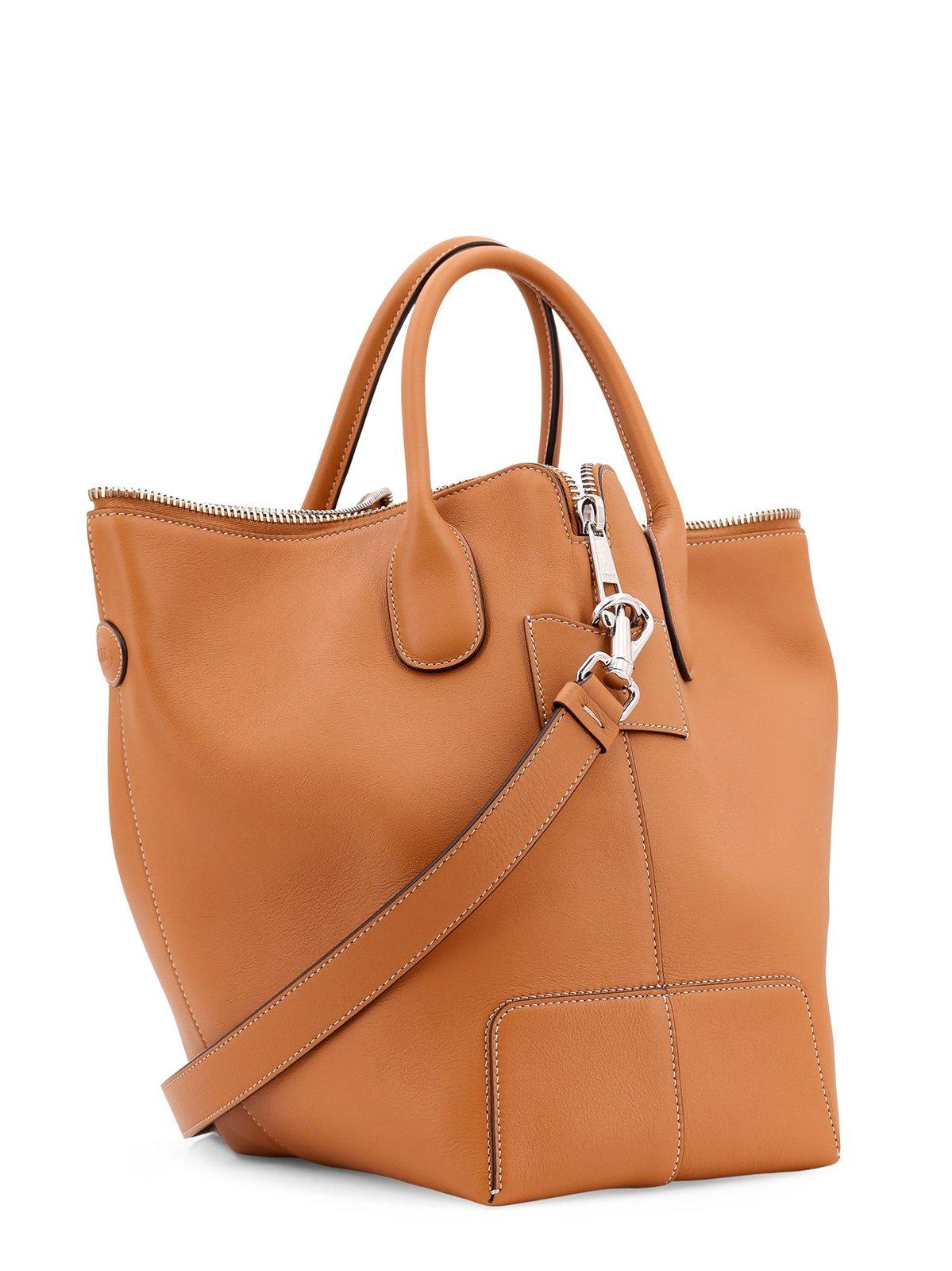 Shop Tod's Zip-fastened Top Handle Bag In Leather Brown