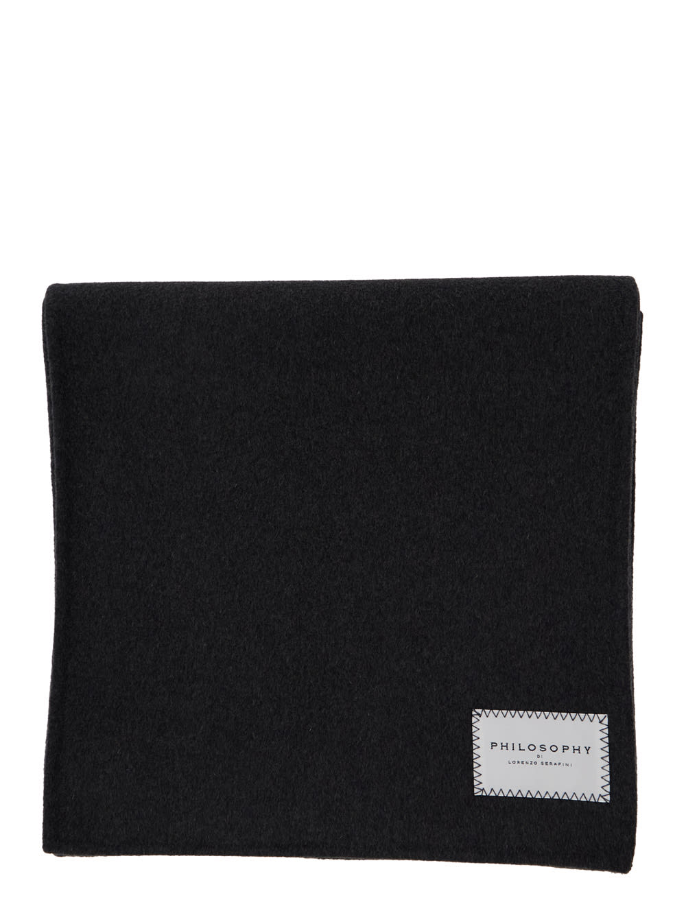 Black Rectangular Scarf With Logo Patch On The Front In Wool Woman