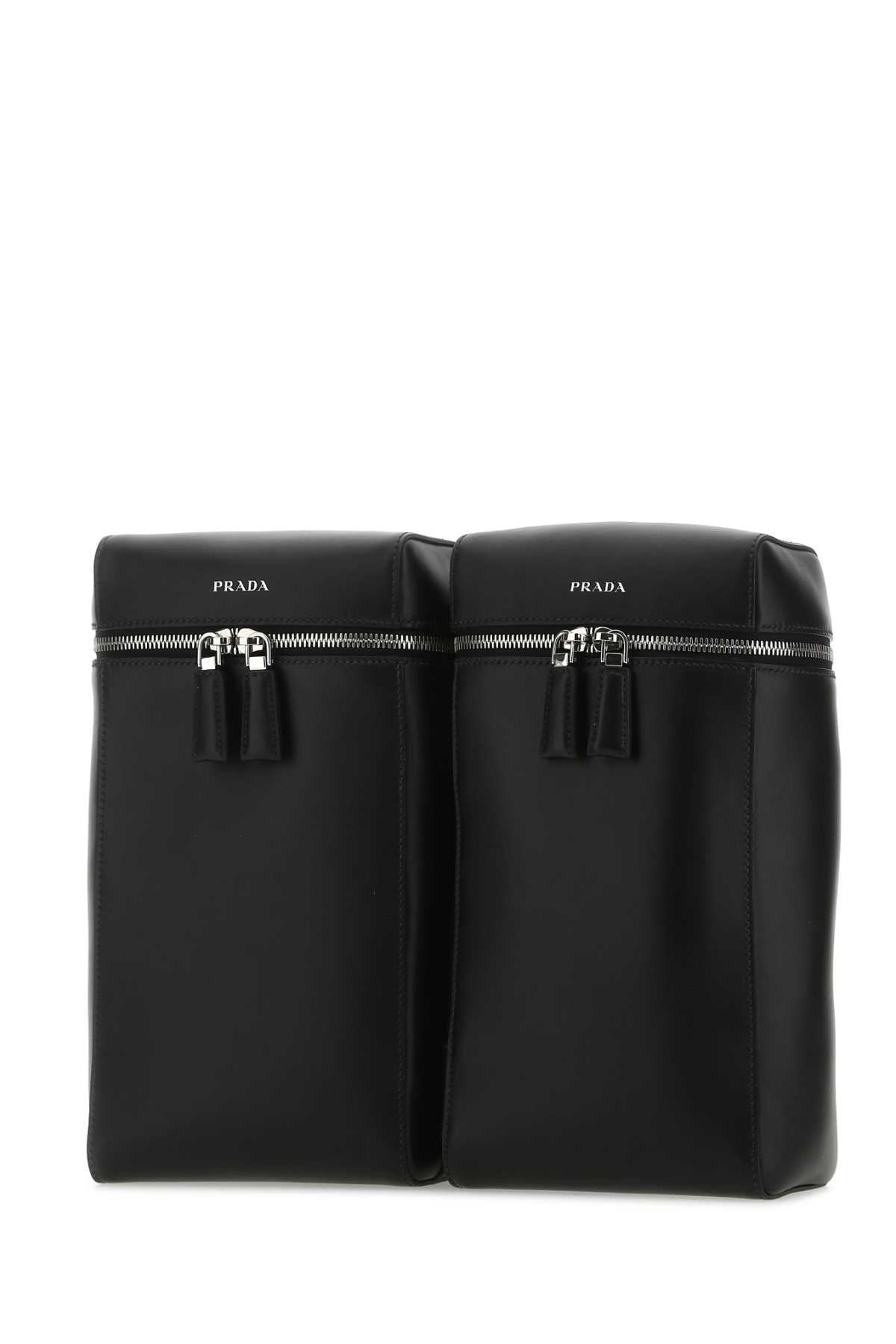 Shop Prada Black Leather Backpack In F0002