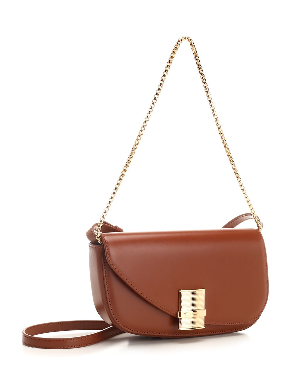 Shop Ferragamo Fiamma Shoulder Bag S In Brown