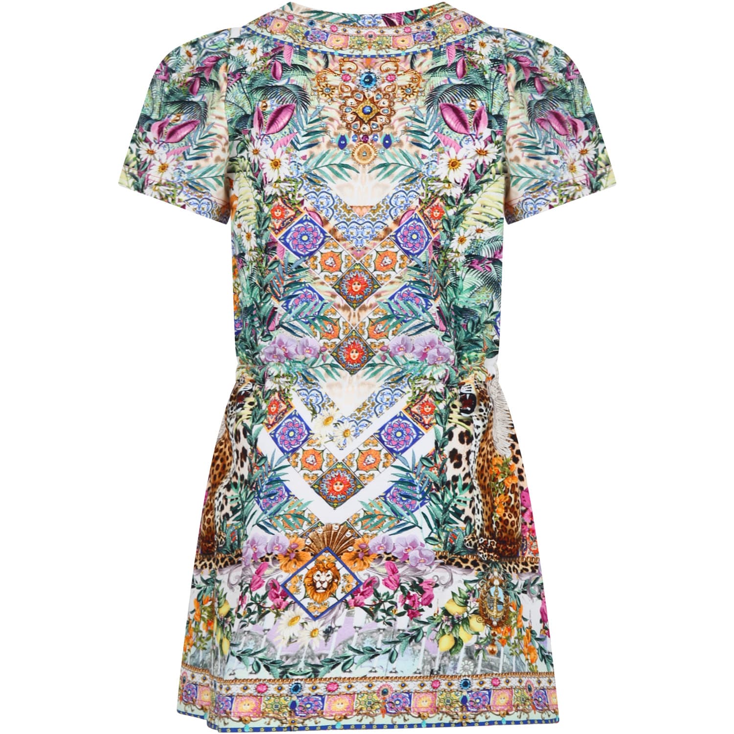 Shop Camilla Multicolor Dress For Girl With Floral Print And Rhinestones