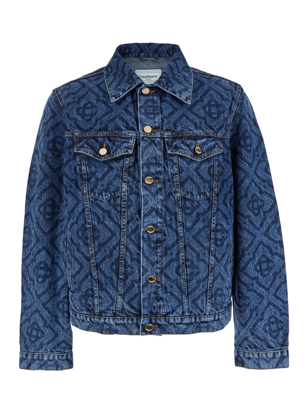 Shop Casablanca Blue Jacket With All-over Monogram In Denim Man