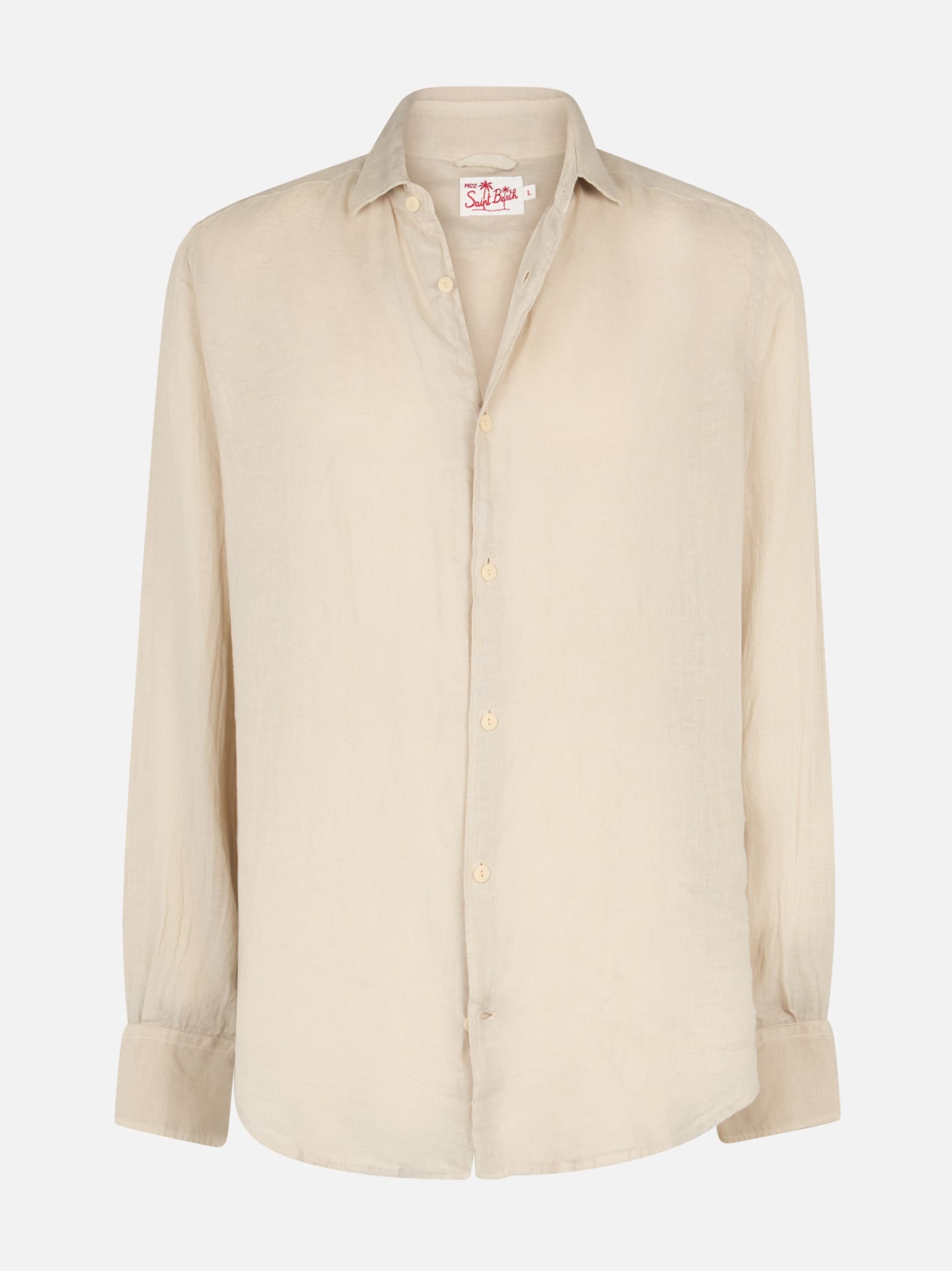 Mc2 Saint Barth Man Off-white Linen Shirt Pamplona In White
