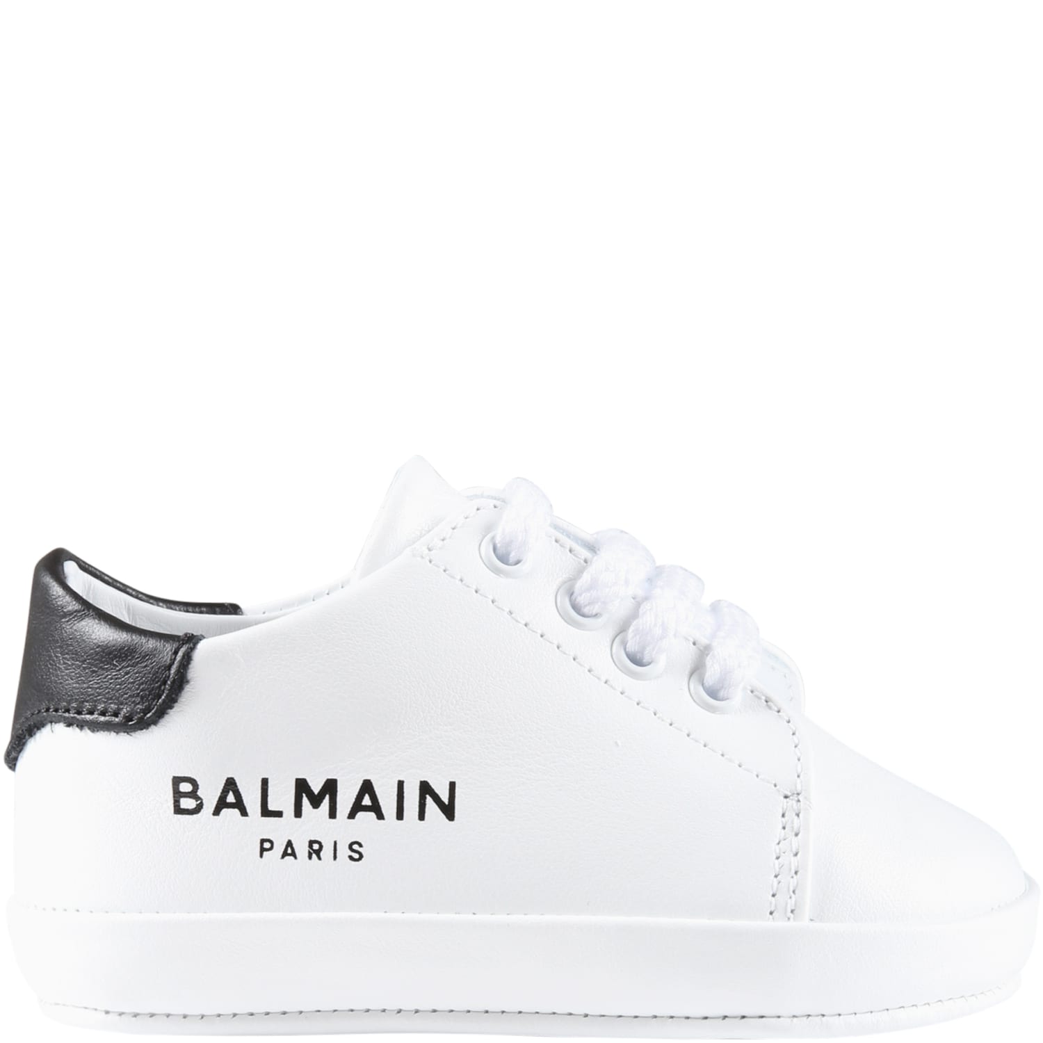 Balmain White Sneakers For Babies With Black Logo