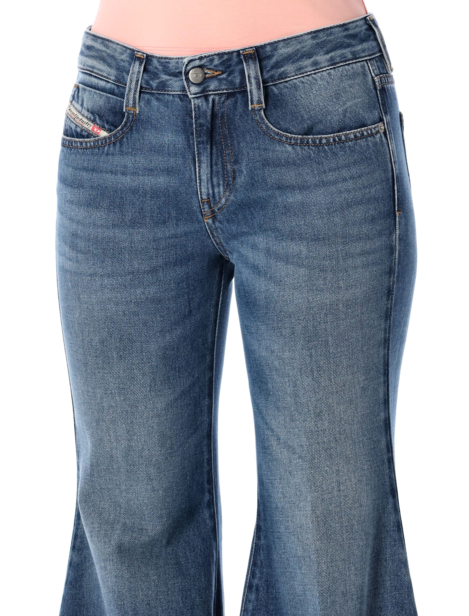 Diesel Blue Low-rise Flared Jeans 1970 D-bleess In Blue