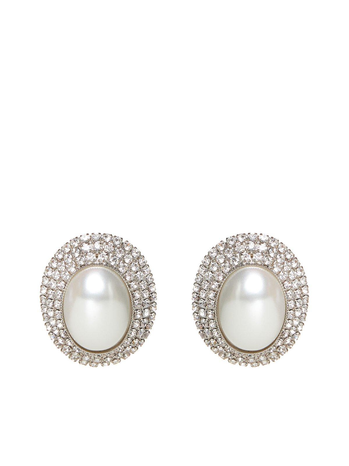 Shop Alessandra Rich Embellished Clip-on Earrings In Cry Silver