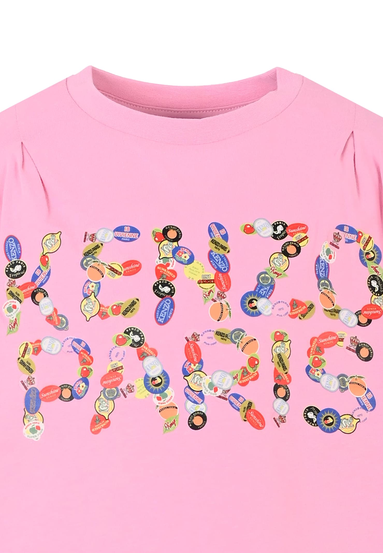 Kenzo Pink Crop T-shirt For Girl With Logo In Pink