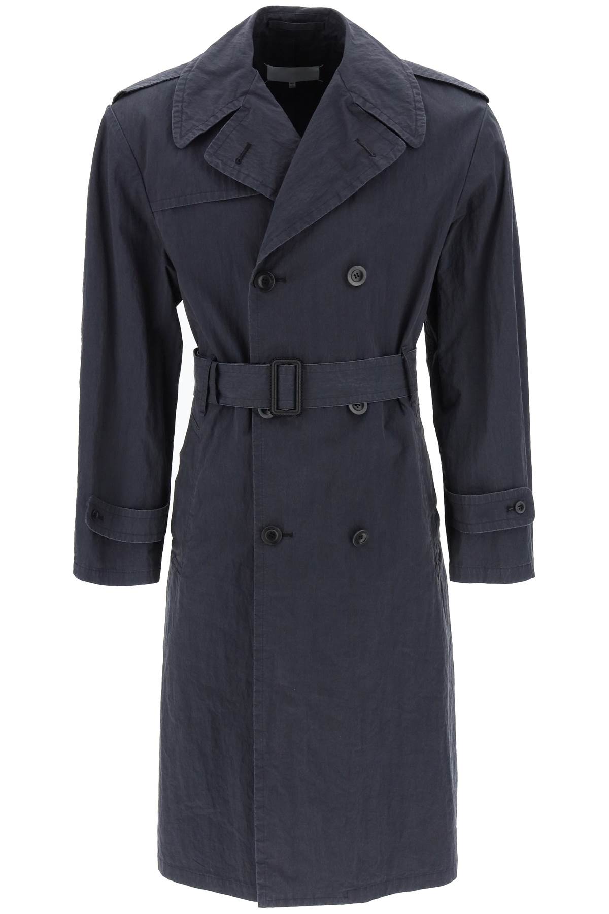 Shop Maison Margiela Double-breasted Trench Coat In Cotton In Washed Black (blue)