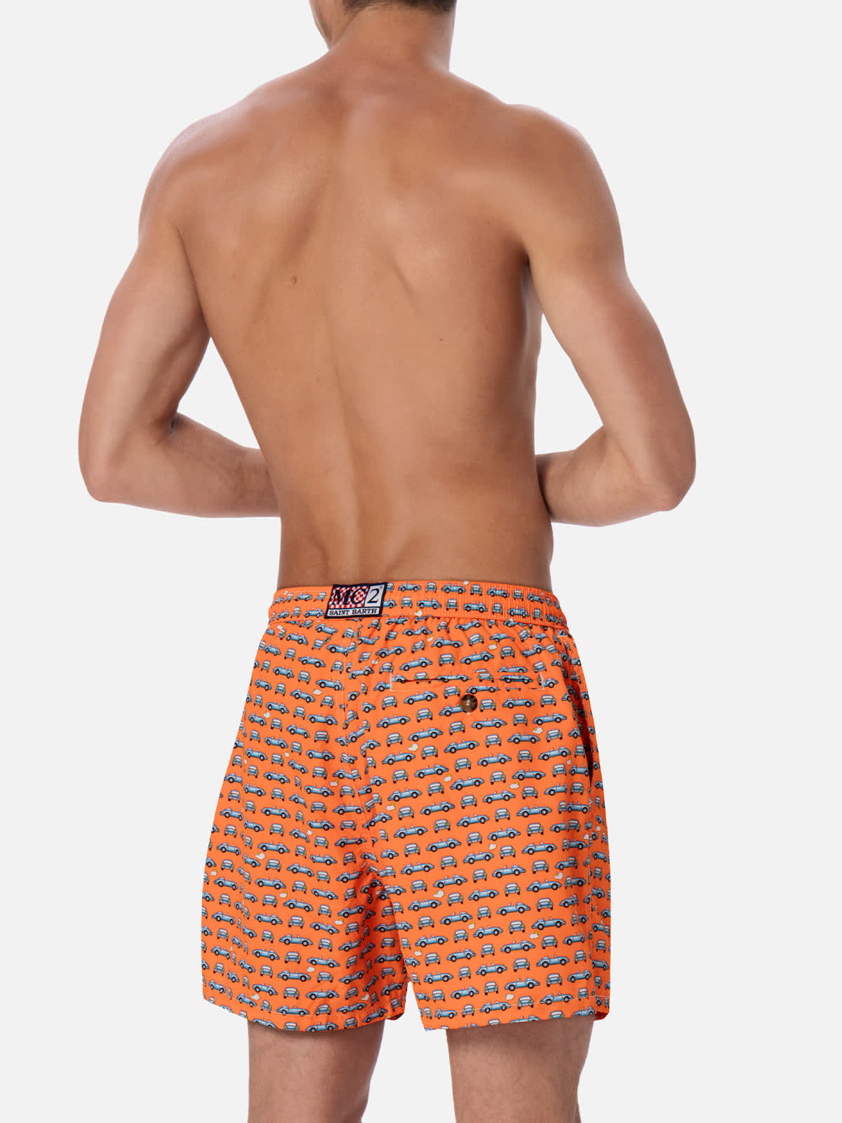 Shop Mc2 Saint Barth Man Lightweight Fabric Swim-shorts Lighting Micro Fantasy With Cars Print In Fluo