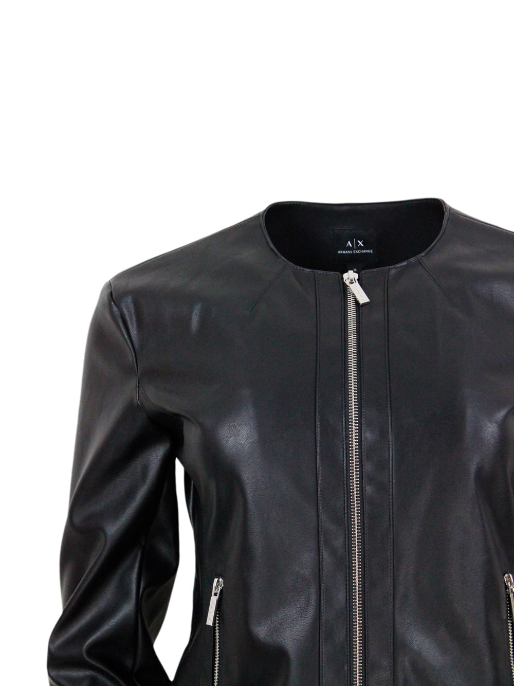 Shop Armani Collezioni Slim-fit Eco-leather Jacket With Zip Closure And Side Pockets In Black