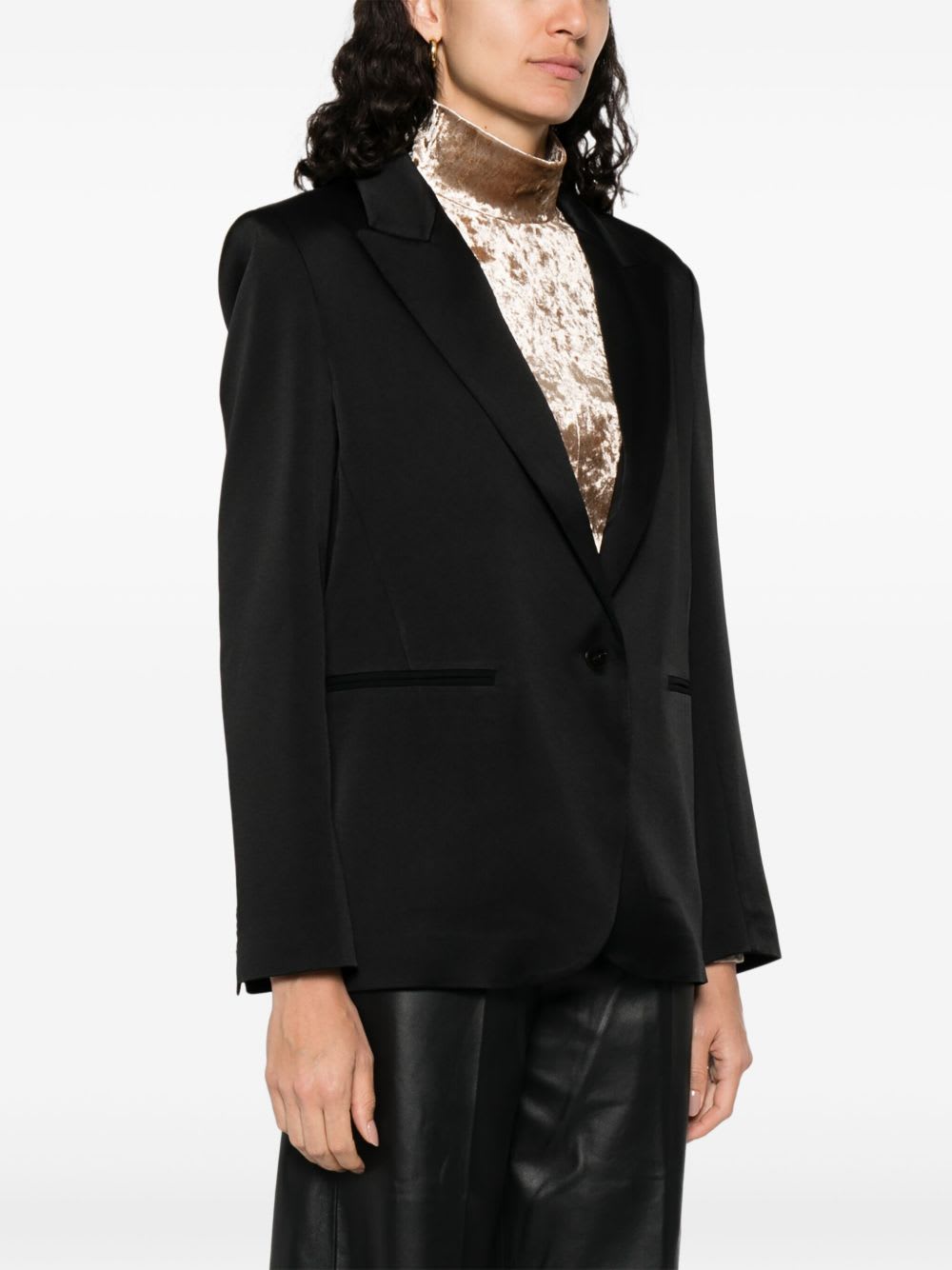 Forte Forte Tailored Double-breasted Jacket Featuring Flap Pockets In Black