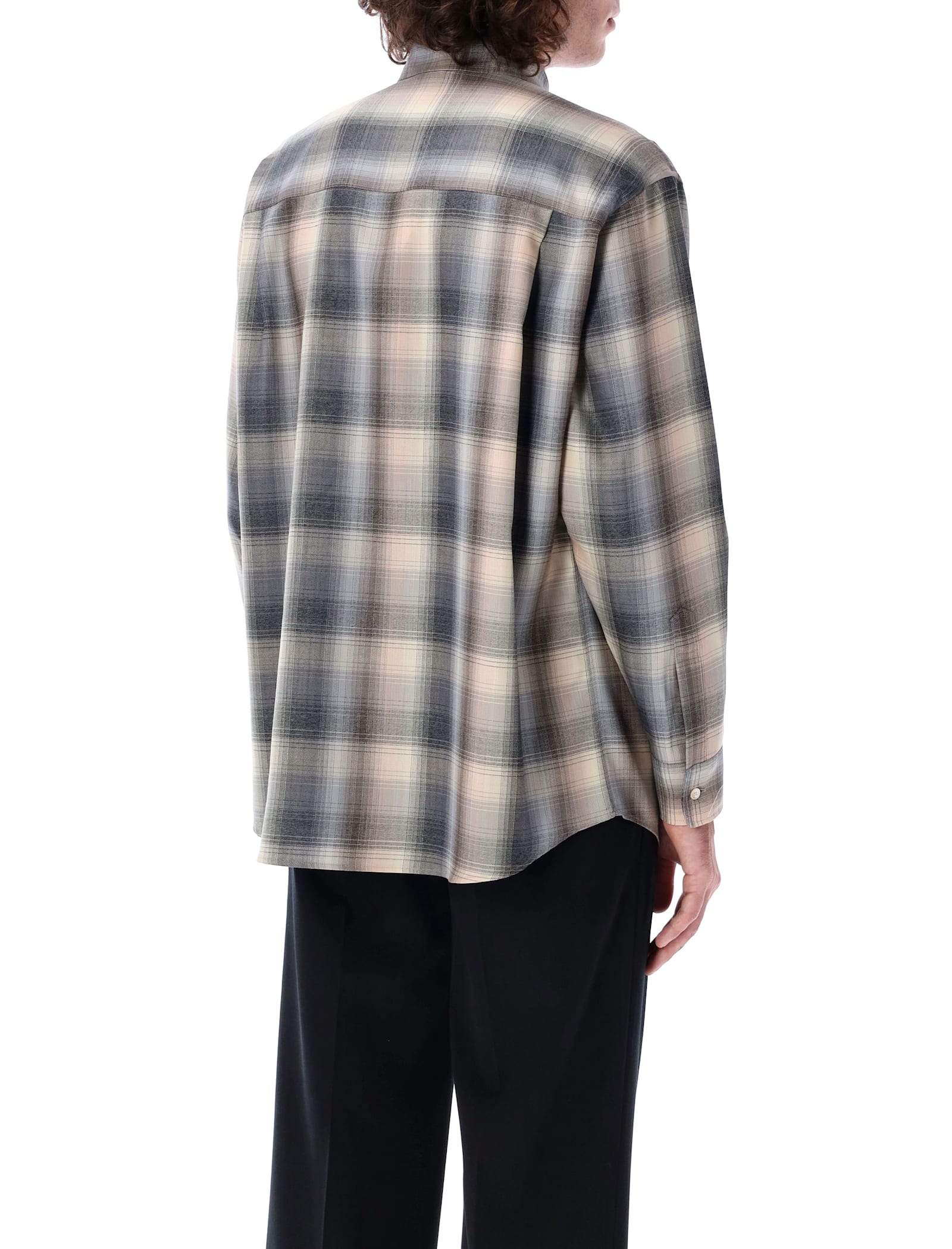 Shop Auralee Super Light Wool Check Shirt In Beige Blu Check