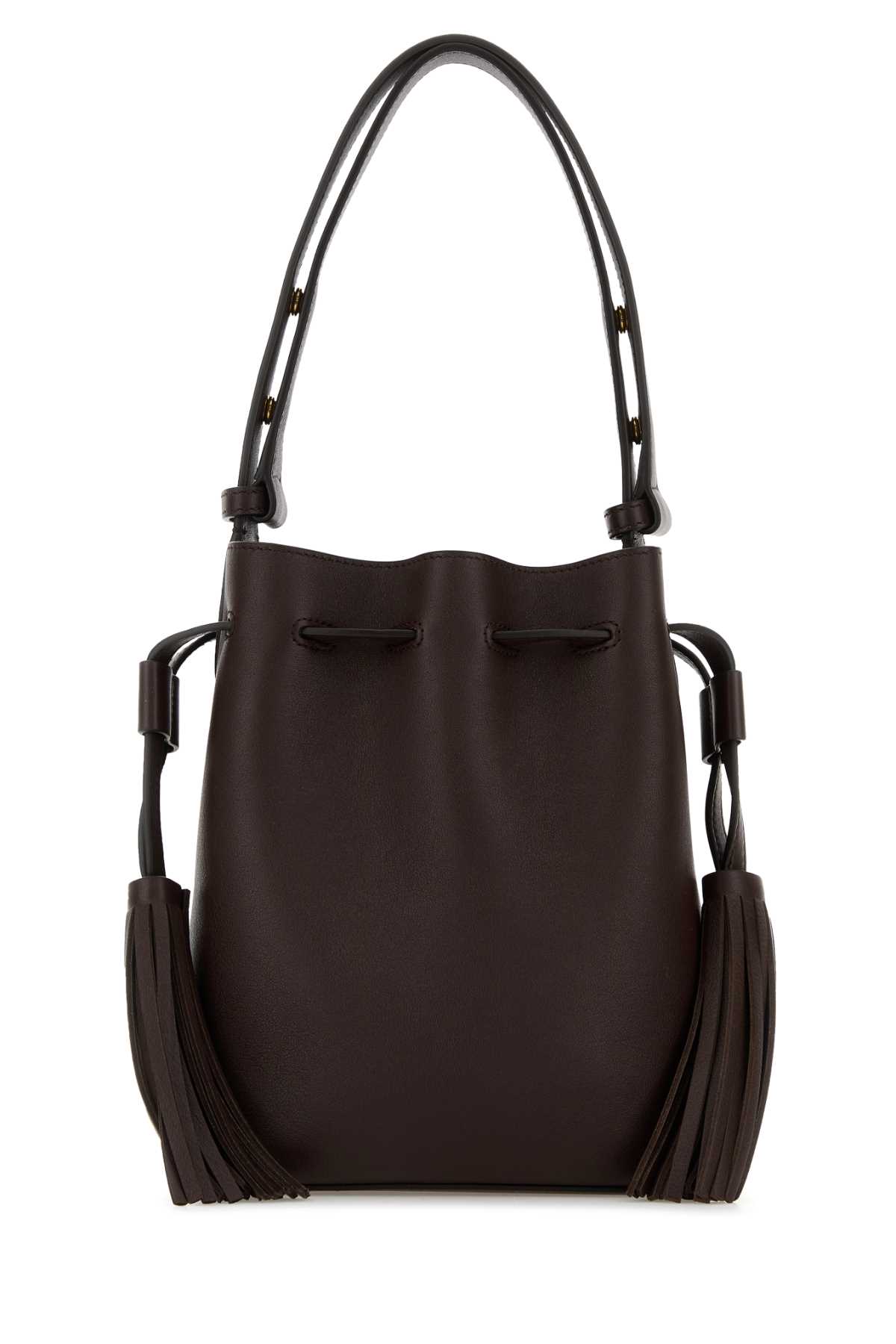 Valentino Drawstring Tassel-embellished Leather Shoulder Bag In Brown