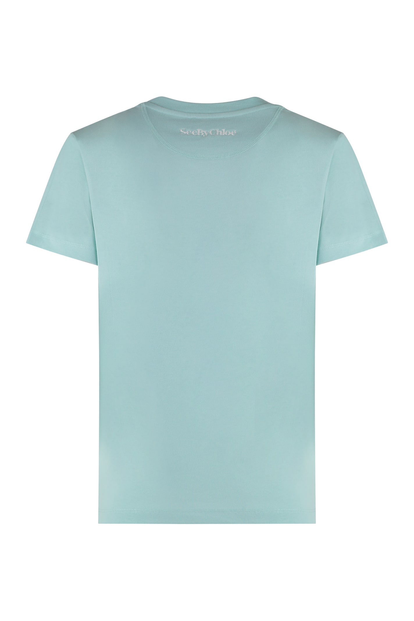 Shop See By Chloé Printed Cotton T-shirt In Light Blue