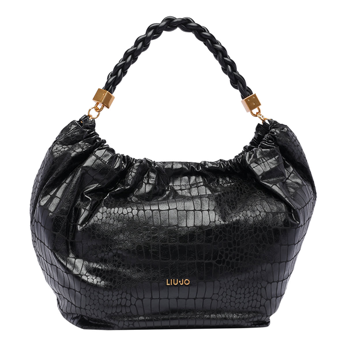 Shop Liu •jo Large Logo Hobo Bag In Black