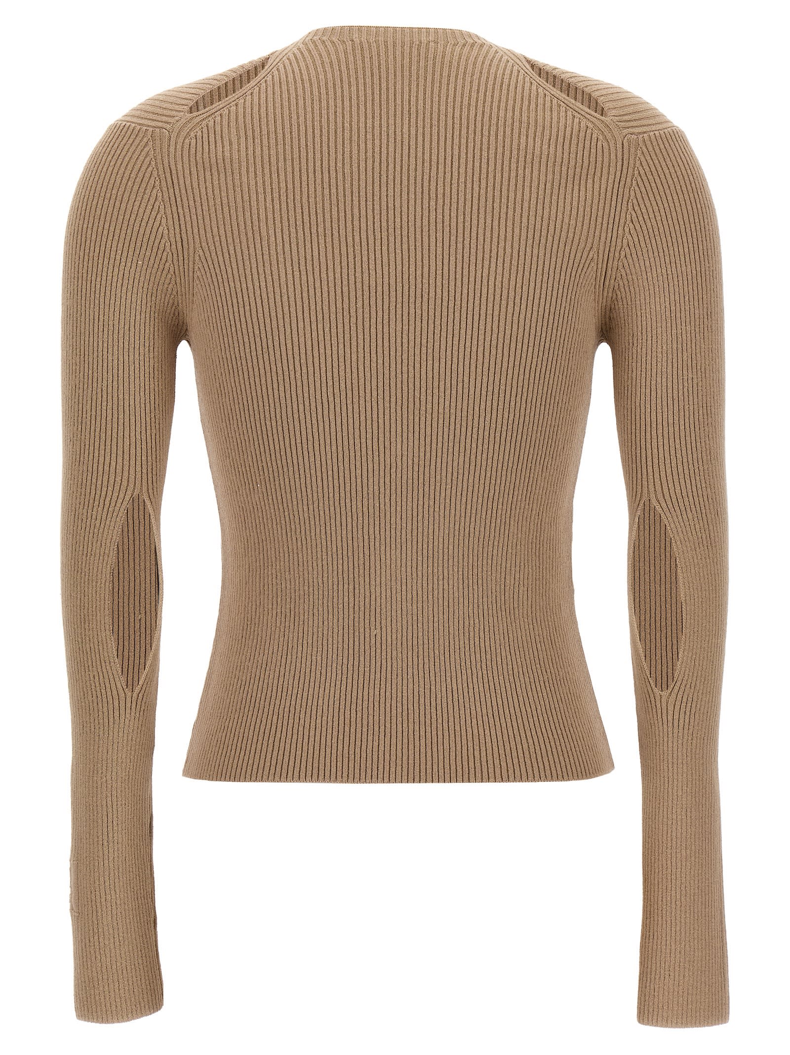 Shop Fendi Ribbed Cardigan In Beige