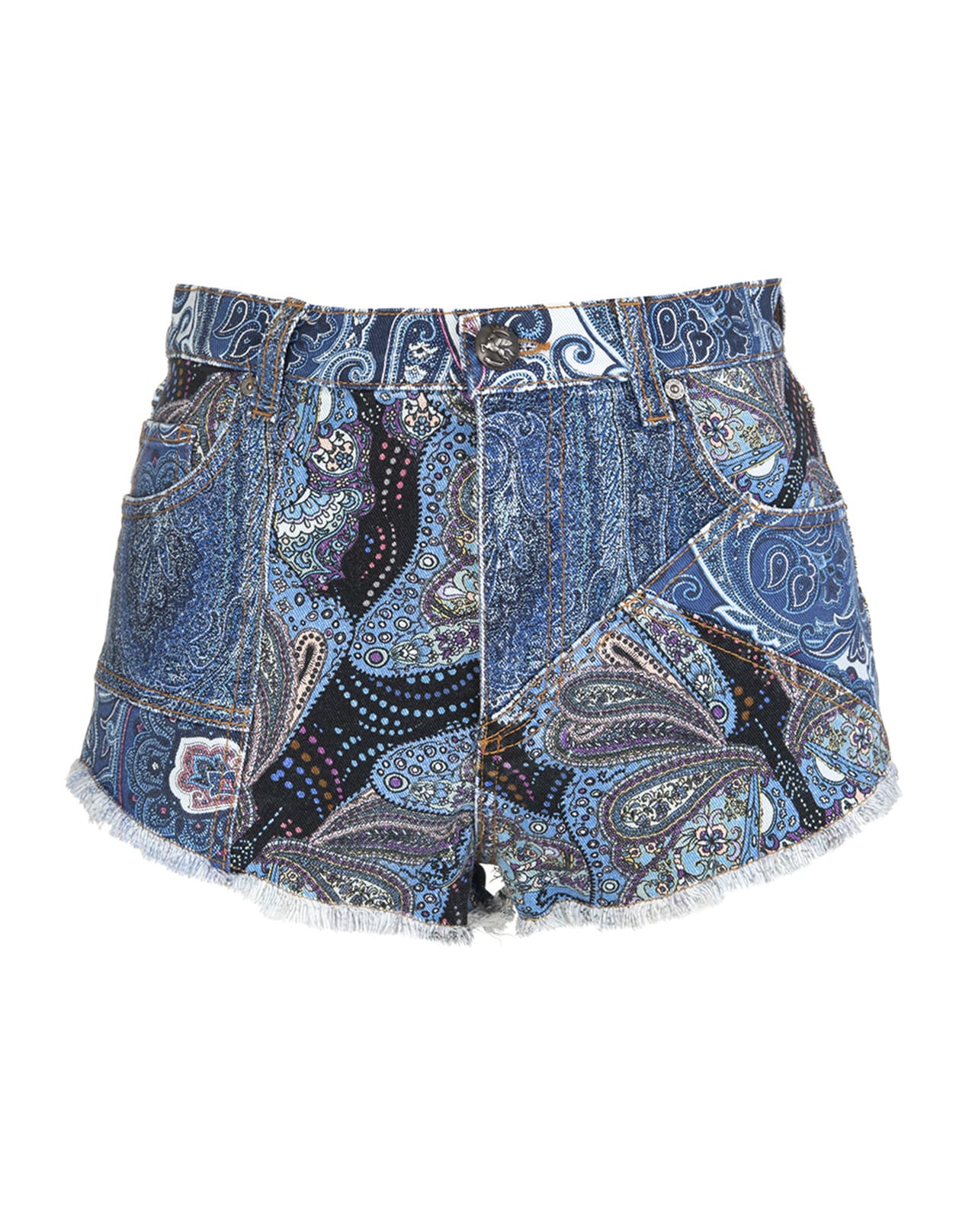 Etro Blue Paisley Denim Shorts