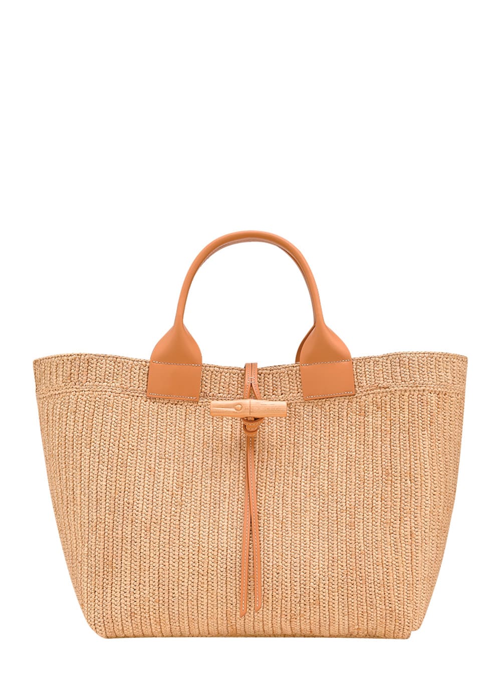 Longchamp Le Smart Beige Tote Bag With Metallic Detail On The Front In Raffia Woman In Sand