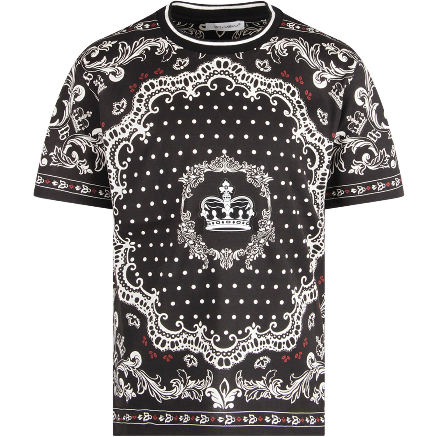 DOLCE & GABBANA BLACK BOY T-SHIRT WITH PRINTS AND CROWN,11214106
