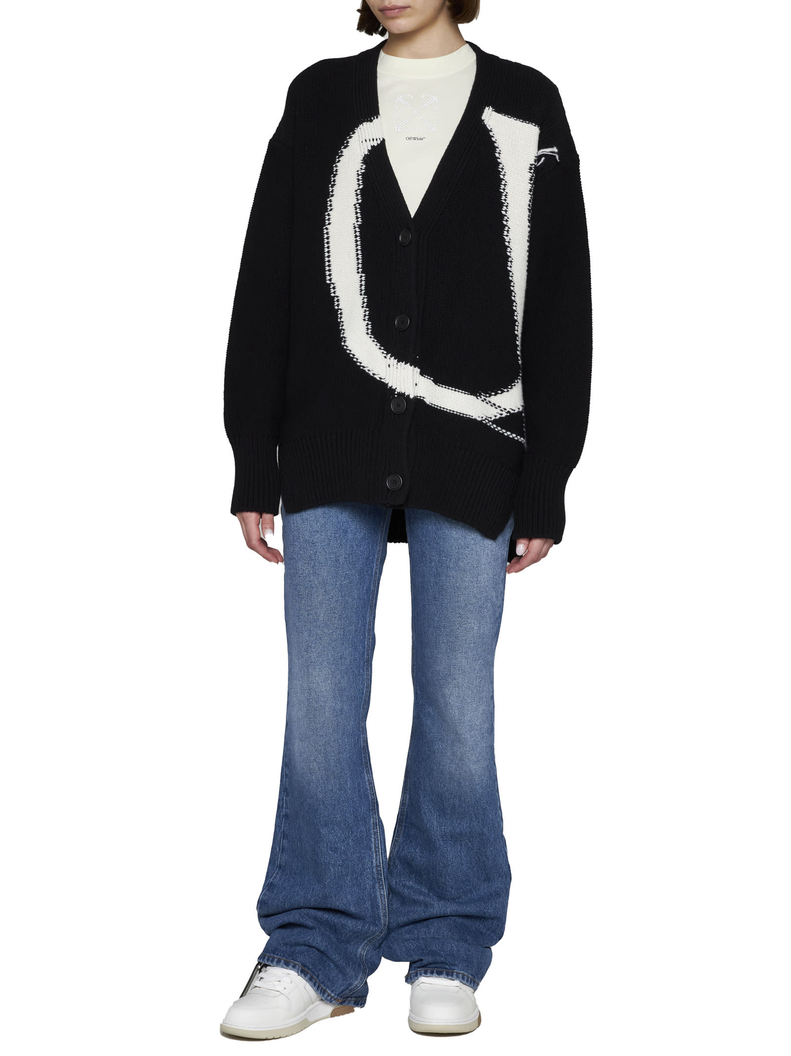 Off-white Flared Cropped Denim Jeans In Denim
