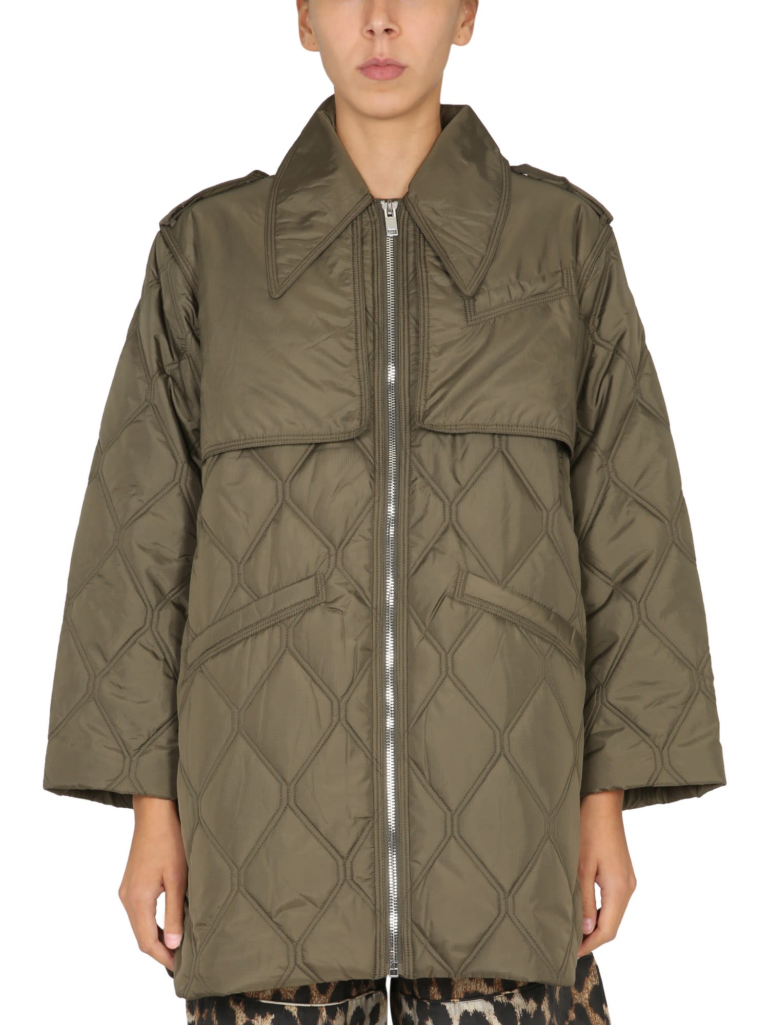 Ganni Recycled Ripstop Quilted Puffer Jacket In Militare