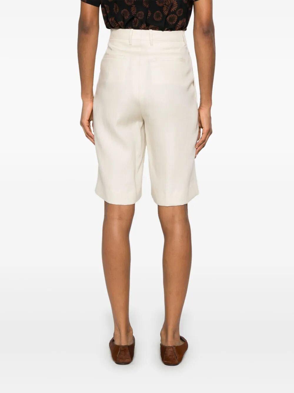 Tagliatore Tailored Beige Linen Shorts With Pleated Front