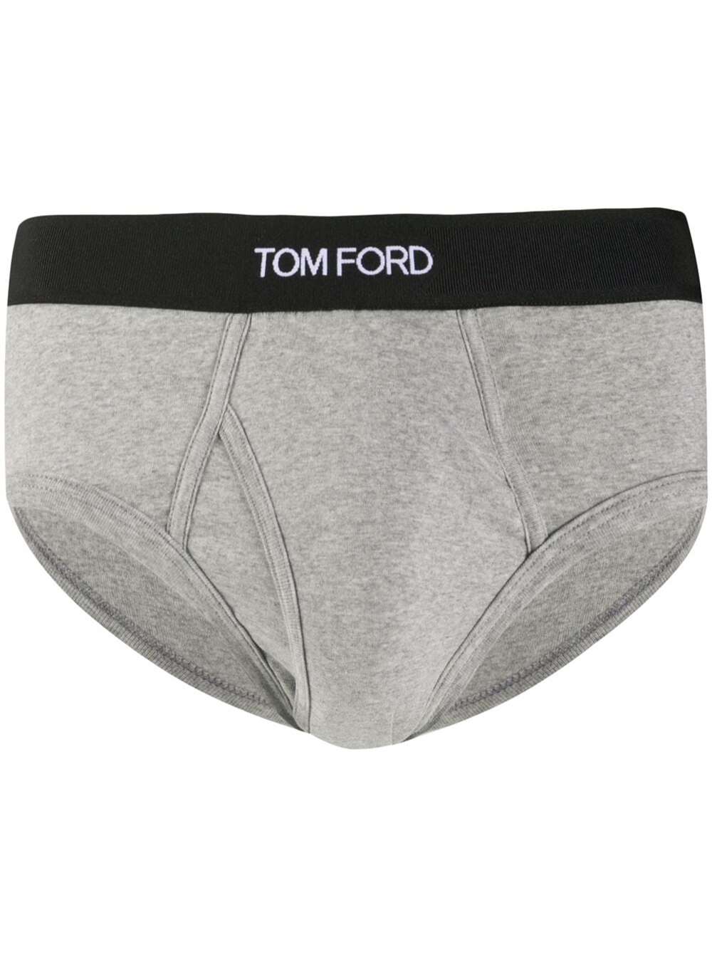 TOM FORD GREY BRIEFS WITH LOGGED WAISTBAND IN COTTON STRETCH MAN