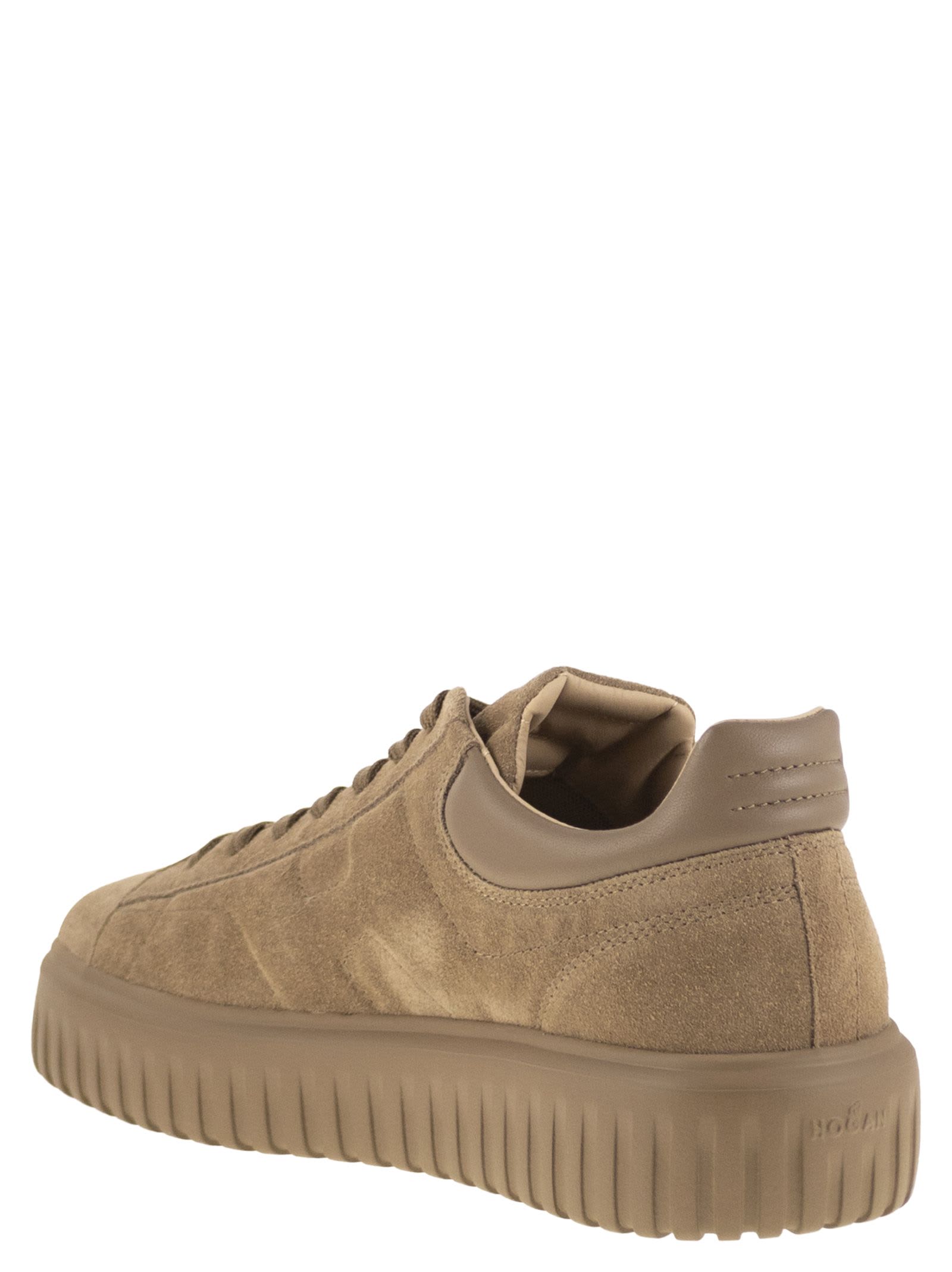Hogan H Stripes Allacciato H Sneakers With Suede Upper And Rubber Sole In Brown