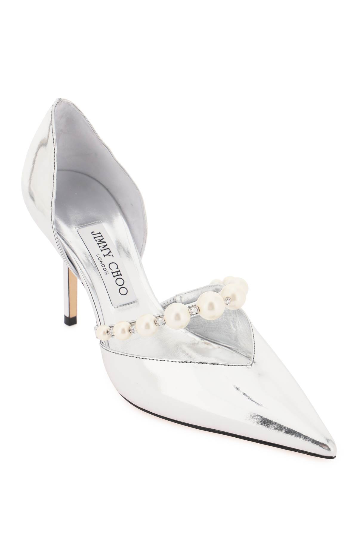 Shop Jimmy Choo Pumps Aurelie 85 With Pearls In Silver White (silver)