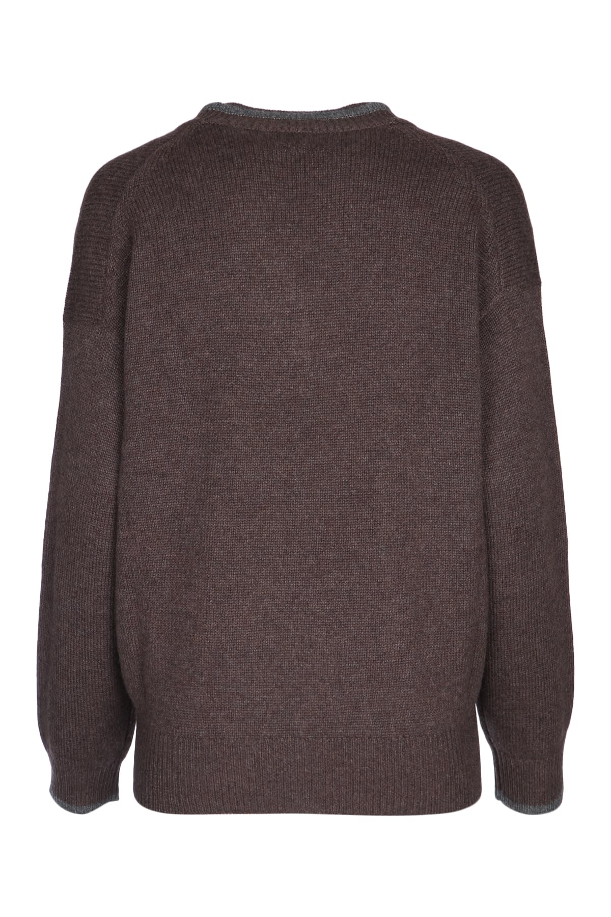 Brunello Cucinelli Ribbed V-neck Top Contrast Trim In Brown