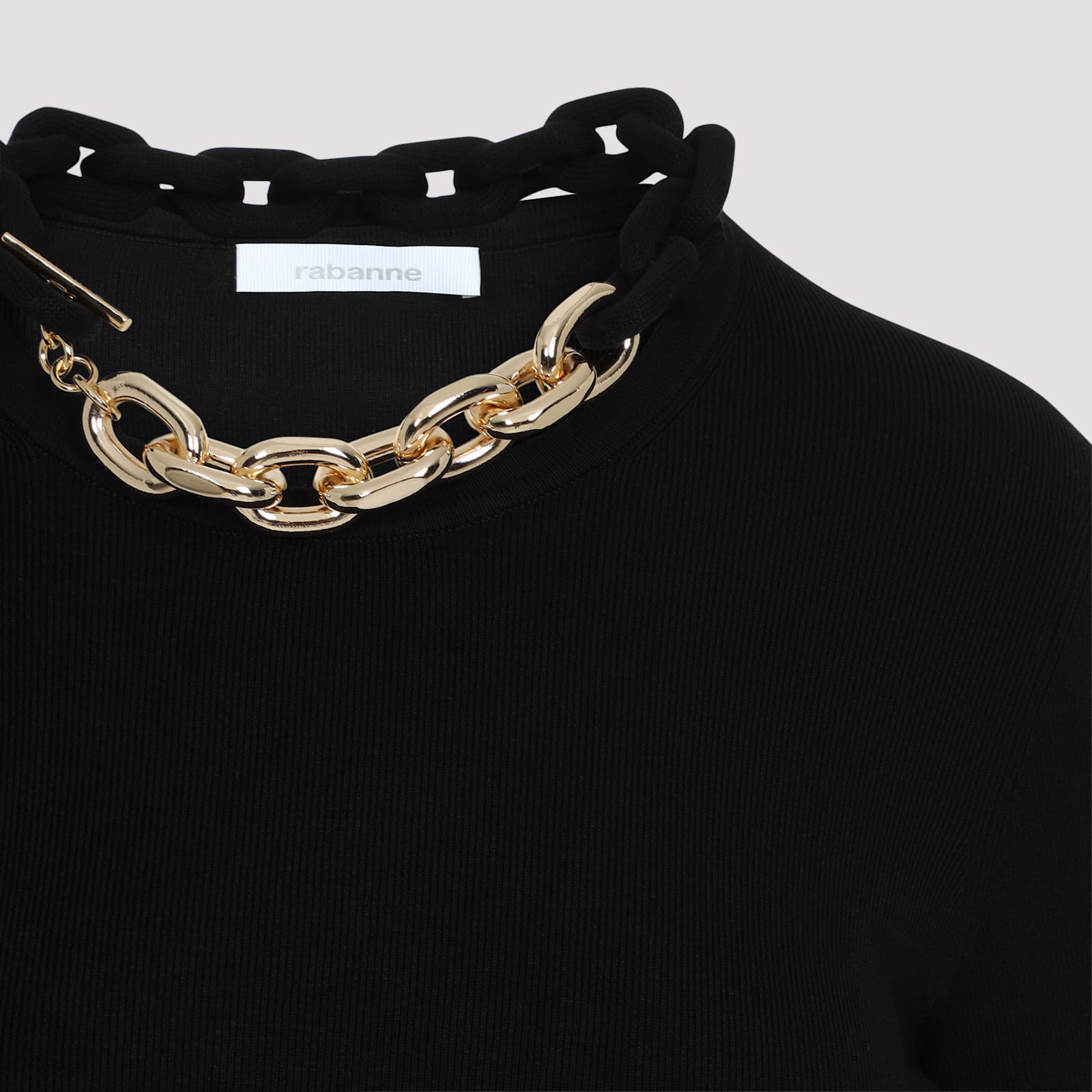 Rabanne Womens Chain-embellished Stretch-cotton Mini Dress Black In Black