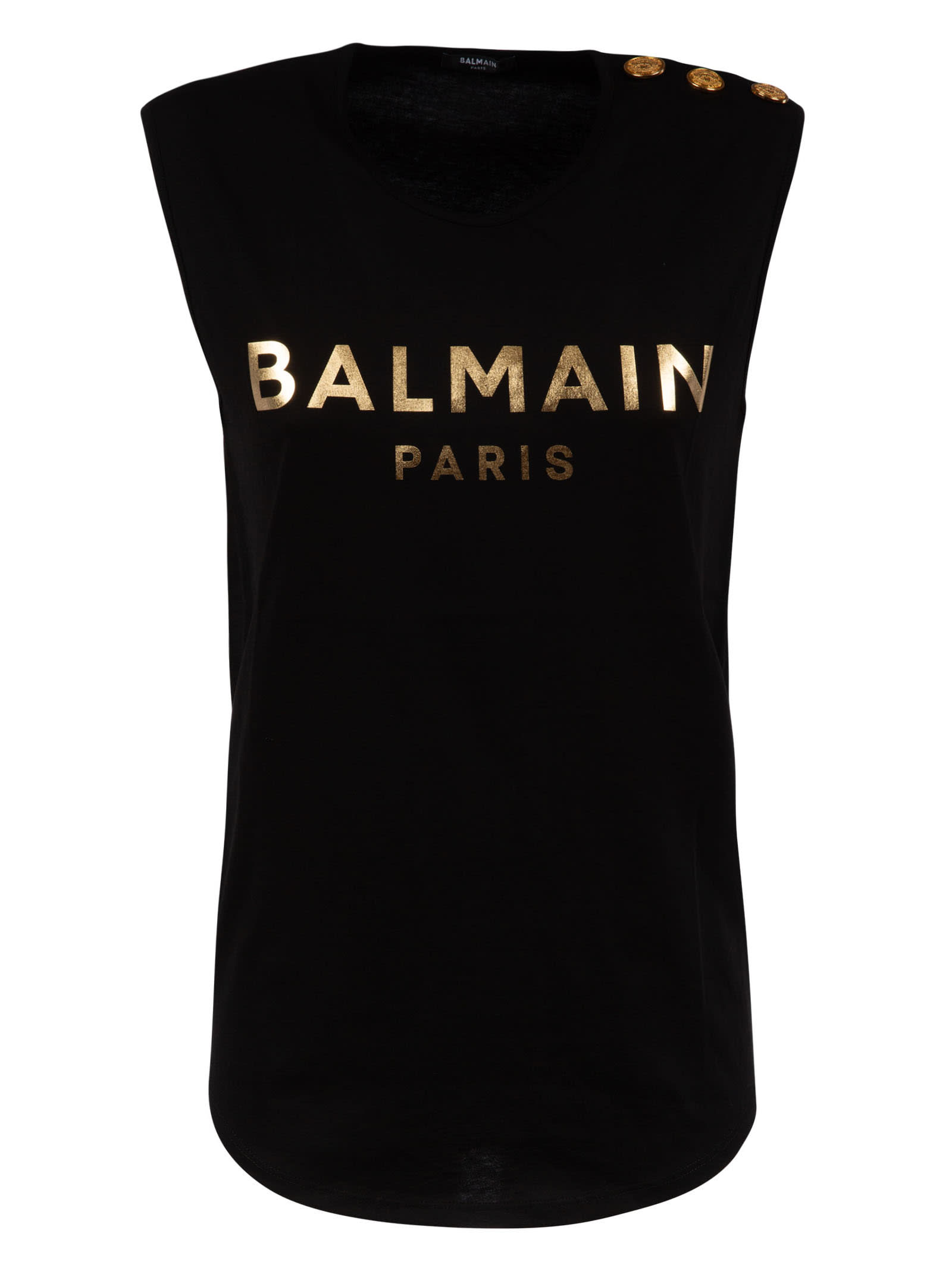 Balmain Button Embellished Sleeveless Logo T-shirt