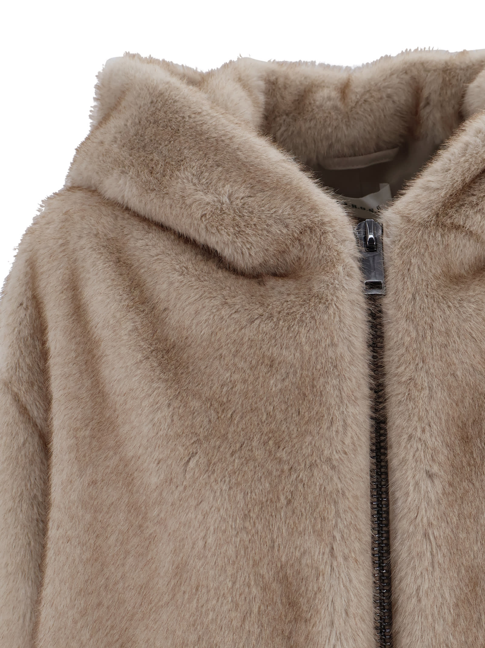 P.a.r.o.s.h Cozy Faux Fur Hooded Jacket In Brown