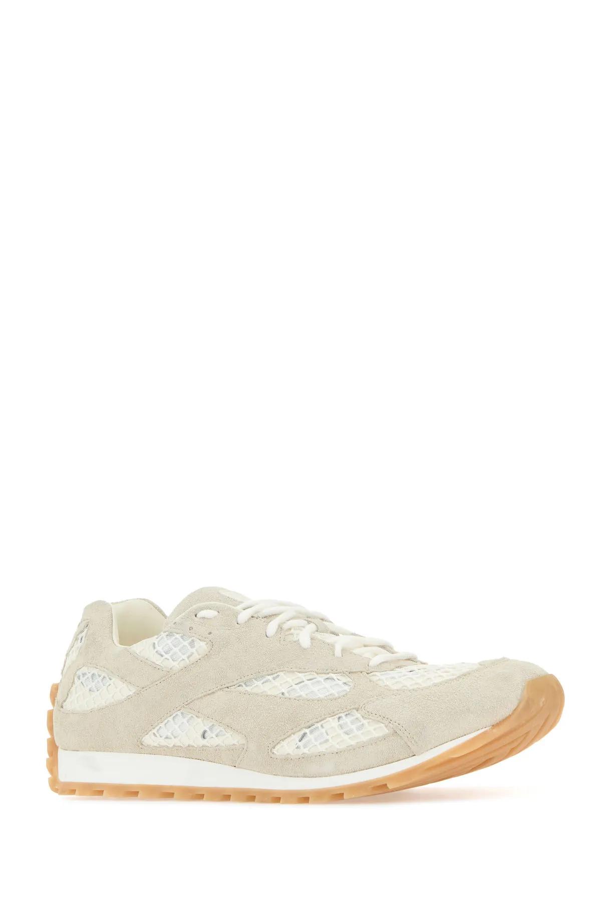 Shop Bottega Veneta Bicolor Mesh And Suede Orbit Sneakers In Bianco