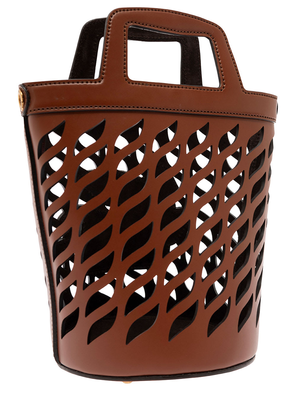 Shop Etro Brown Bucket Bag With Multicolor Shoulder Strap And Pegasus Detail In Perforated Leather Woman