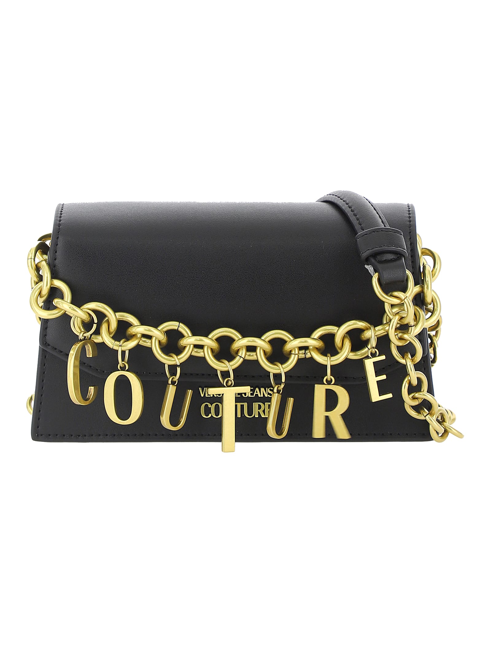 versace jeans couture leatherette handbag with charm detail