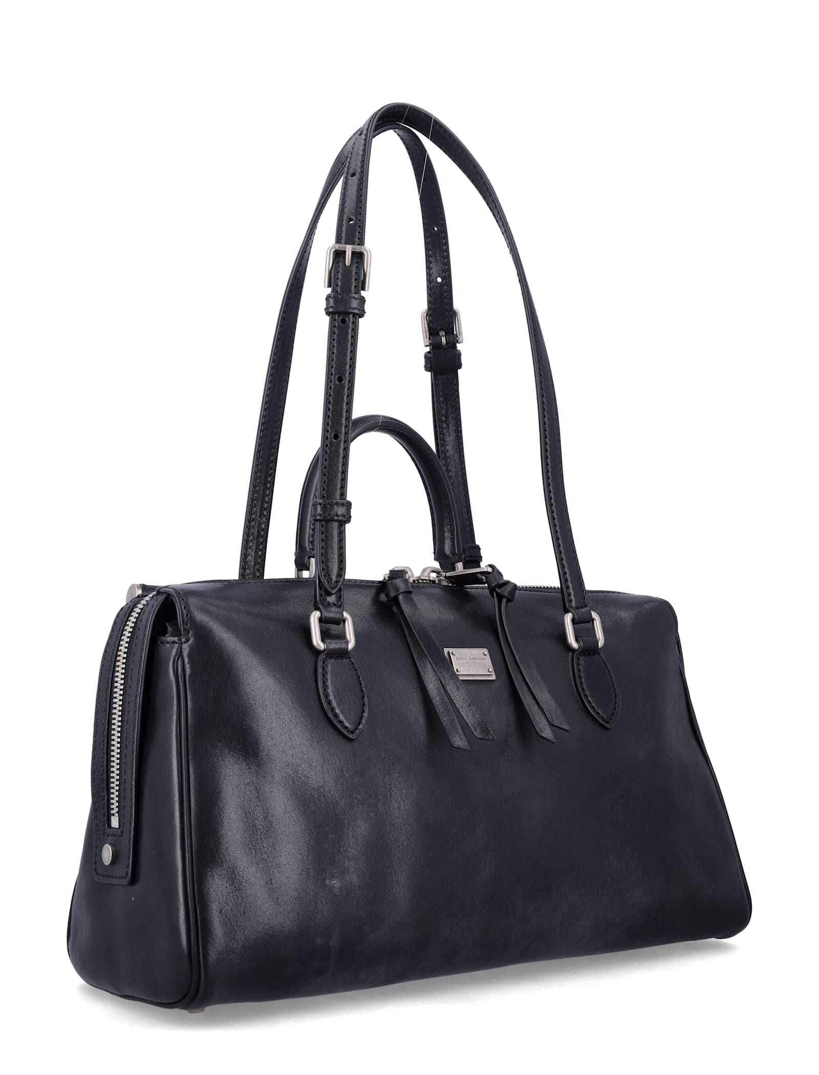 Dolce & Gabbana Vittoria Black Calfskin Bag In Black