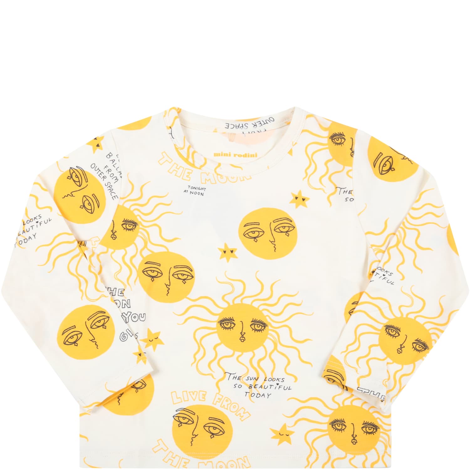 Mini Rodini Ivory T-shirt For Babykids With Yellow Moon