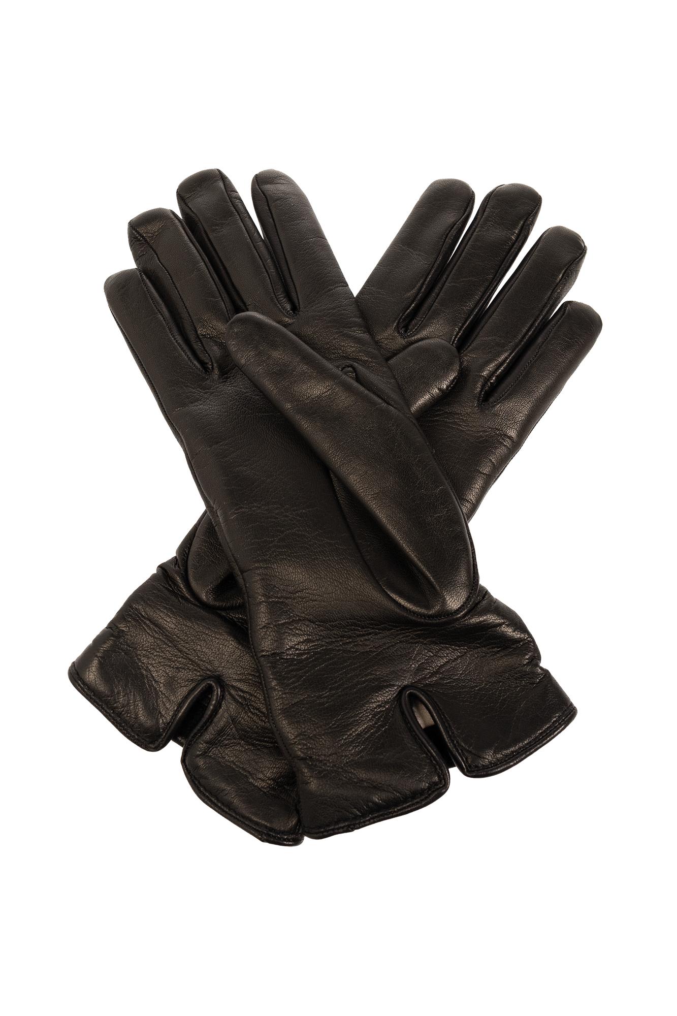 Shop Gucci Leather Gloves In Black