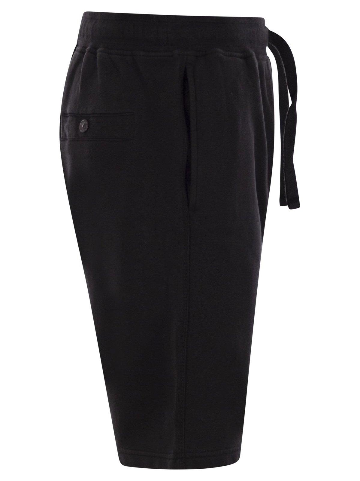 Stone Island Blue Shorts With Elastic Drawstring Waist And Logo Patch On The Front In Cotton Man In Nero
