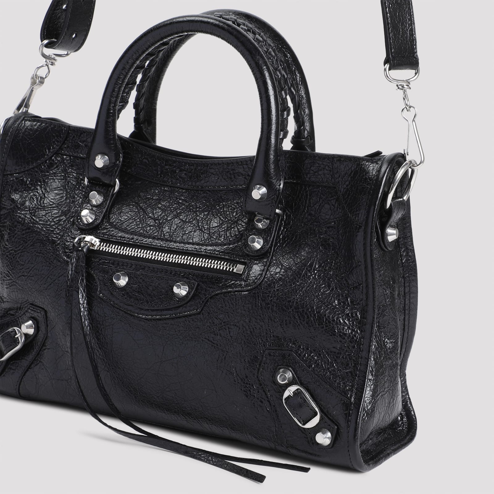 Balenciaga Le City Bag Medium In Metallised Arena Lambskin In Gray