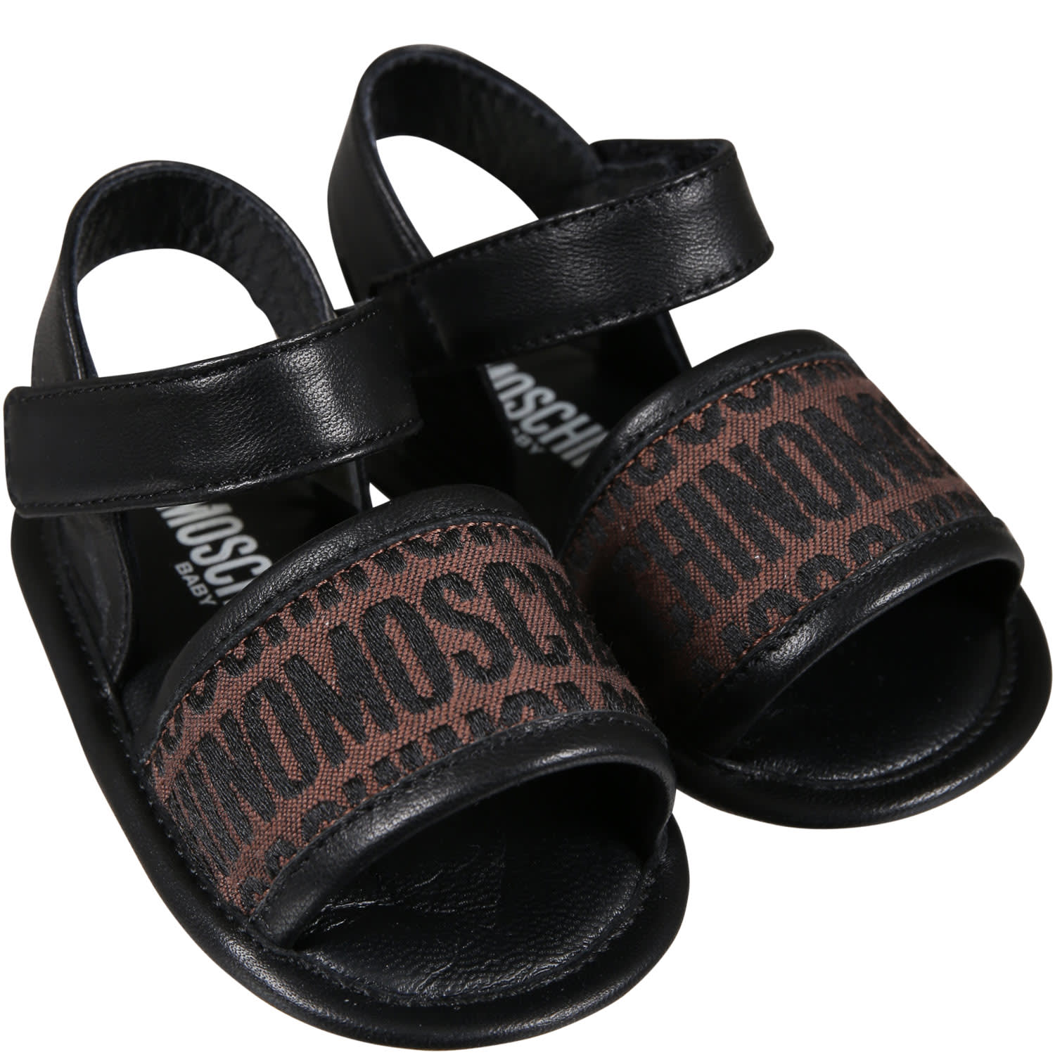 Shop Moschino Brown Sandals For Babykids With Logo