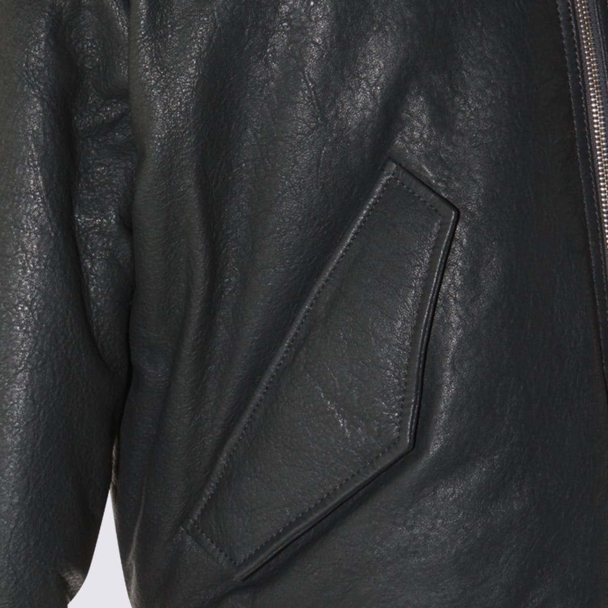Ami Alexandre Mattiussi Leather Bomber Jacket Shearling Collar In Black
