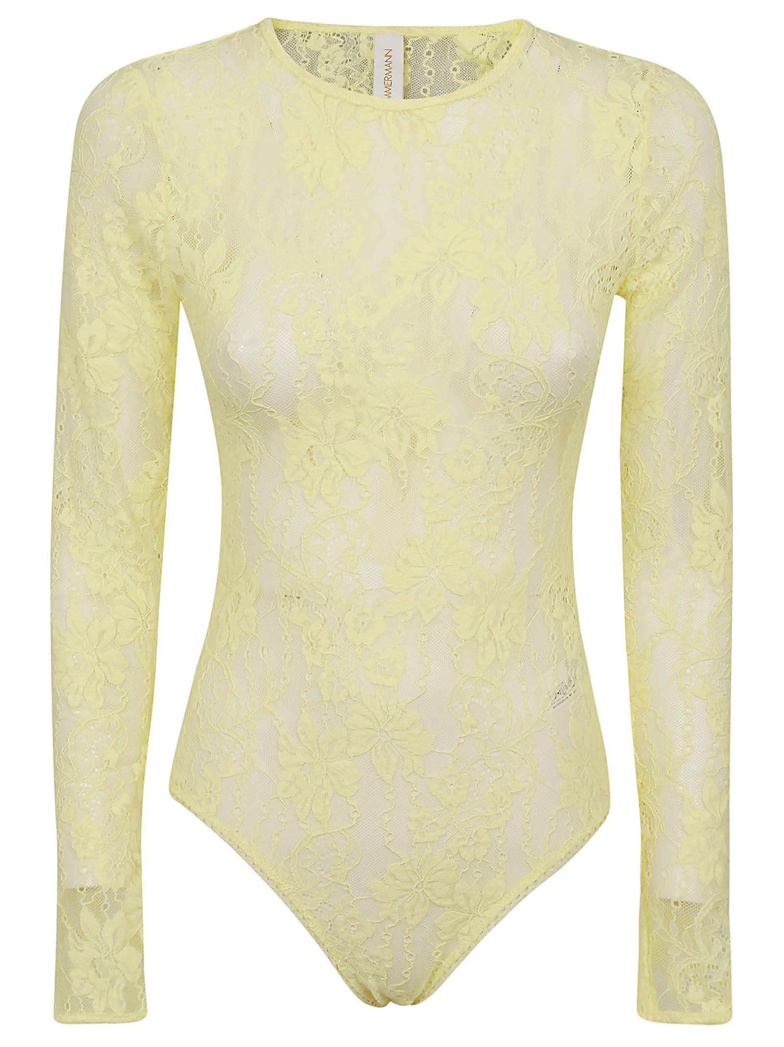 Shop Zimmermann Lace Bodysuit In Lem Lemon