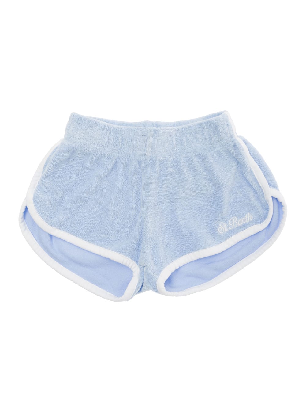 Shop Mc2 Saint Barth Light Blue Shorts With Logo Lettering Embroidery In Cotton Blend Boy